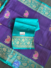 Tussar Silk Banarasi - Purple Firozi Meenakari