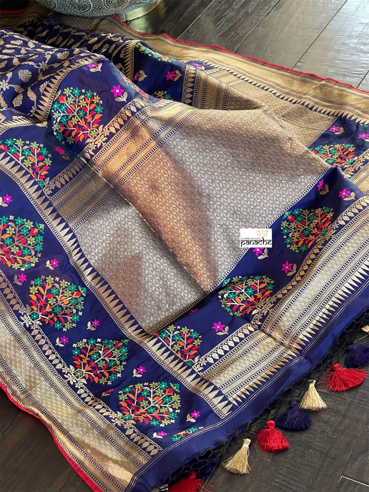 Soft Silk Banarasi - Navy Blue Antique Golden Zari