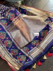 Soft Silk Banarasi - Navy Blue Antique Golden Zari