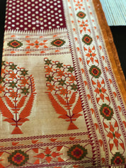 Silk Banarasi - Red Rusty Orange Paithani border