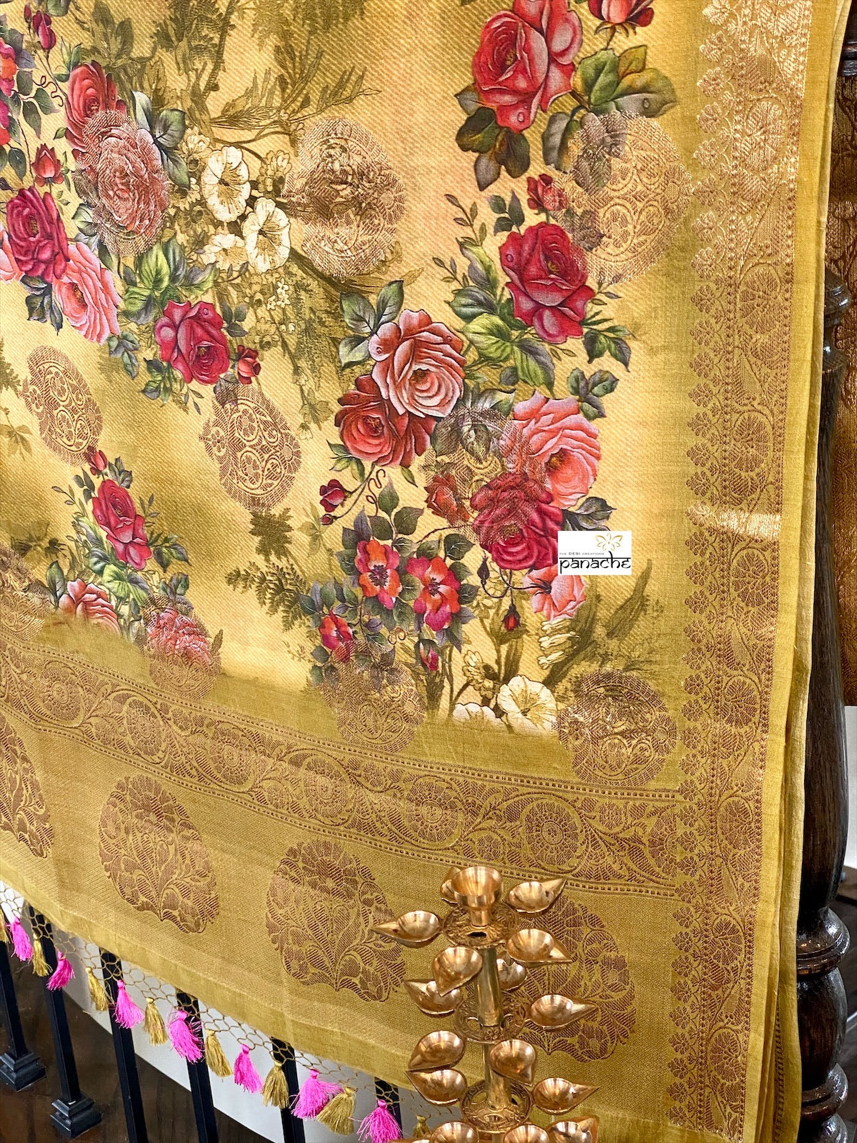 Chiniya Silk Banarasi Floral - Ochre Yellow