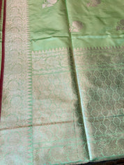 Katan Silk Banarasi - Mint Green Khadwa Silver Zari Woven