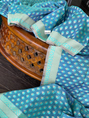 Silk Cotton Jamdaani Kora Banarasi - Blue Grey Resham Woven