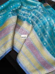 Organza Silk Banarasi - Blue Checkered
