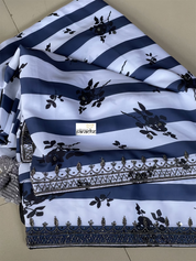 Designer Georgette- White Blue Black