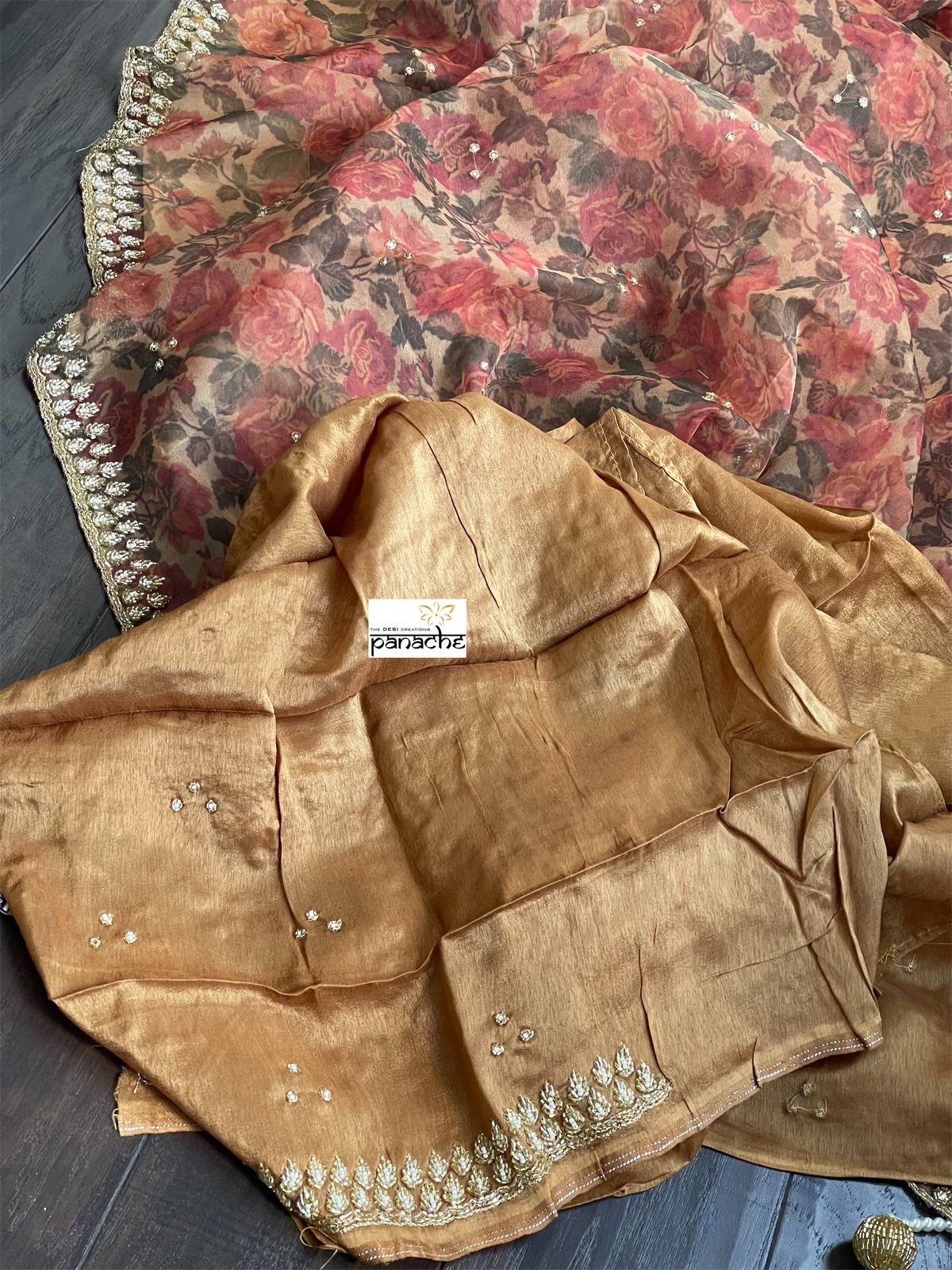 Designer Organza Floral - Maroon Multi Floral