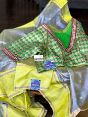 Pure Chanderi Pattu Silk - Light Purple Fluorescent Green Dual Shaded