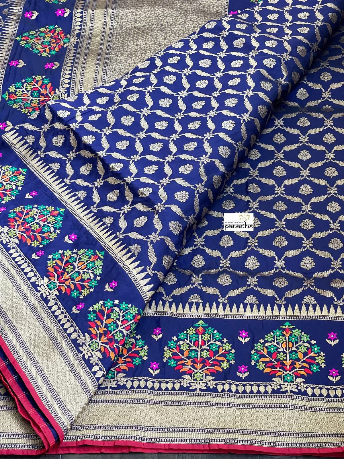 Soft Silk Banarasi - Navy Blue Antique Golden Zari