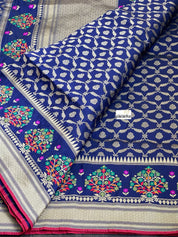 Soft Silk Banarasi - Navy Blue Antique Golden Zari