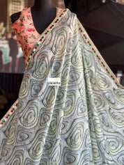 Designer Satin Maslin Silk - Grey Green Blue Black