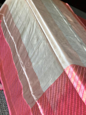 Pure Katan Silk Benarasi - Ivory Pink Golden Silver Zari