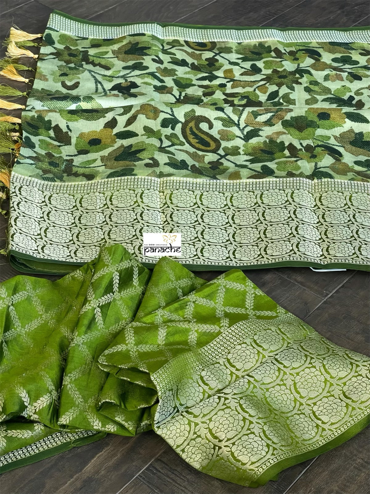 Chiniya Silk Banarasi - Green Pashmina Printed