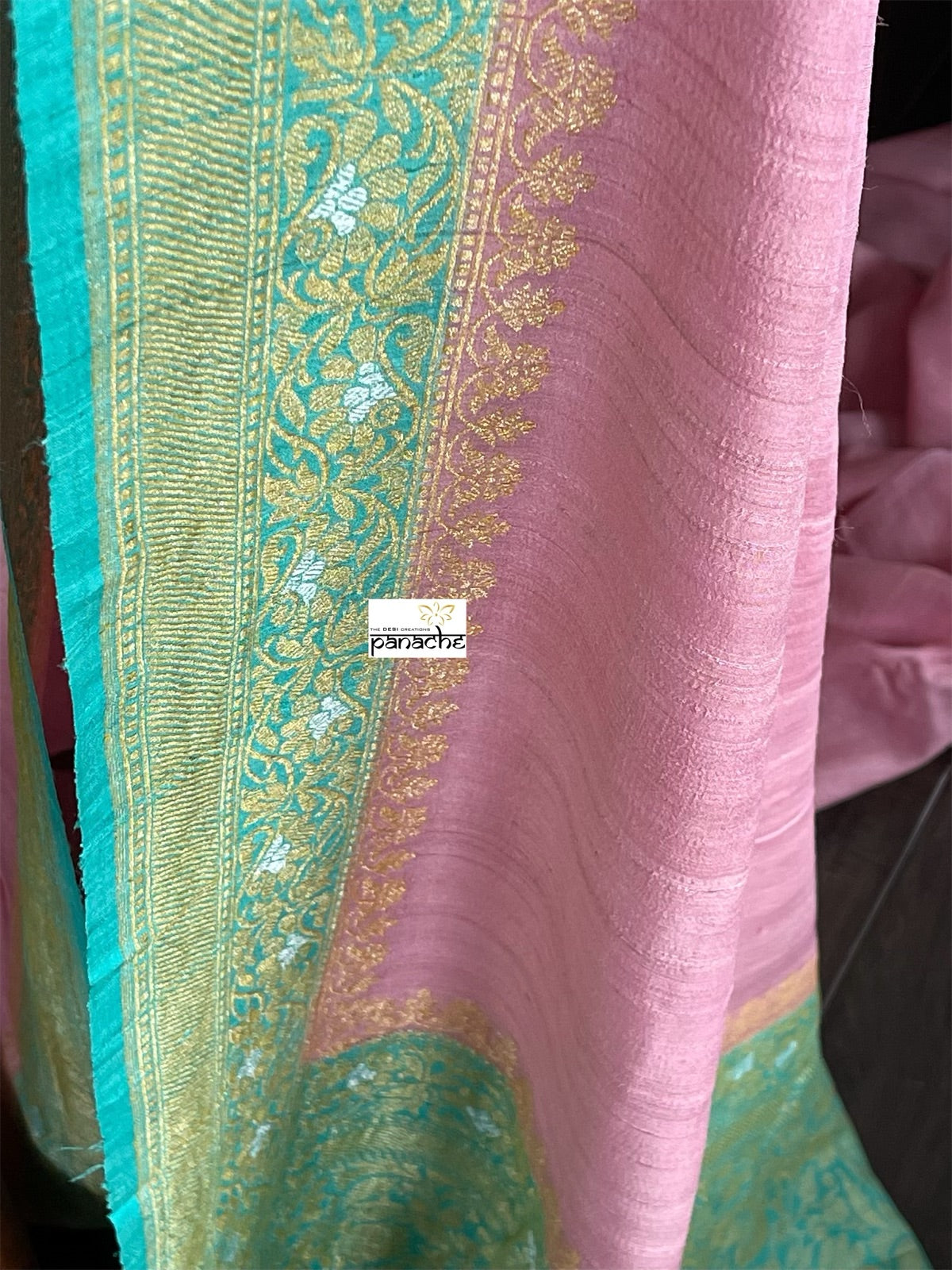Tussar Georgette Banarasi- Pink Sea Green