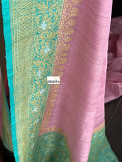 Tussar Georgette Banarasi- Pink Sea Green