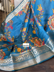 Chiniya Silk Banarasi - Blue Kalamkari Printed