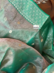 Tissue Chanderi Silk - Green Golden Zari