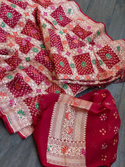 Bandhej Khaddi Georgette Banarasi - Red Gharchola