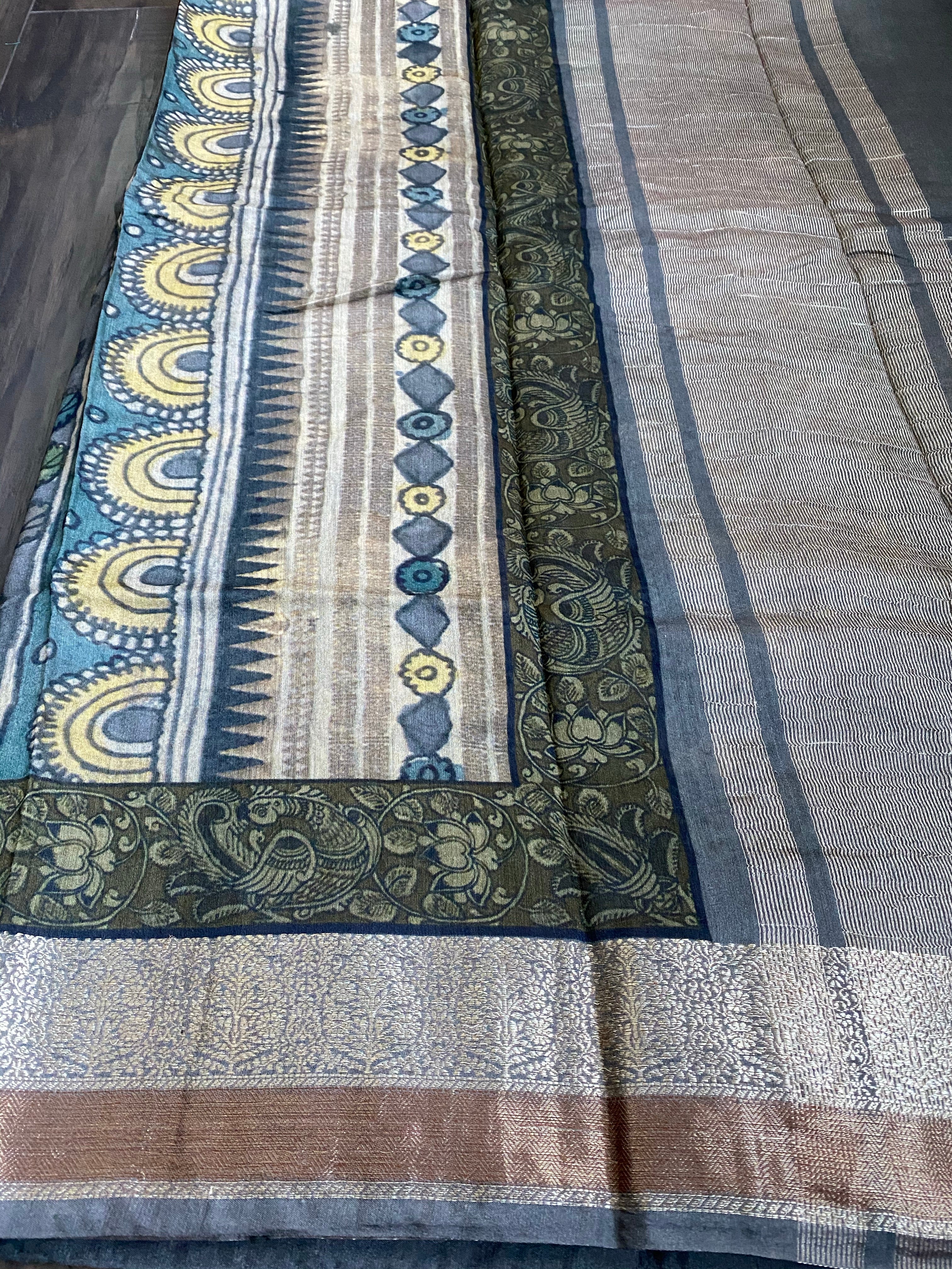 Muga Silk Kalamkari Banarasi- Grey