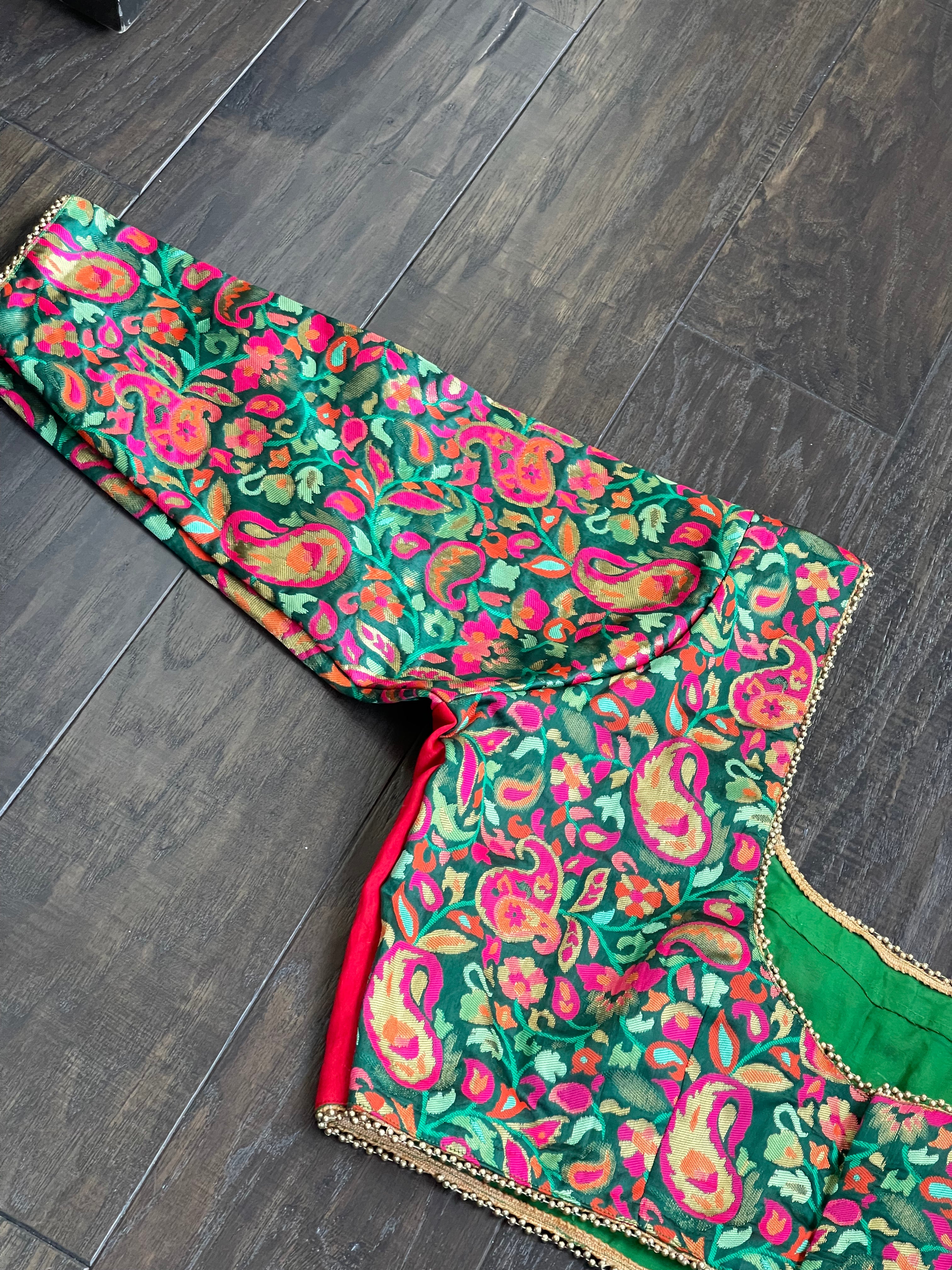 Designer Blouse - Green Red Meenakari