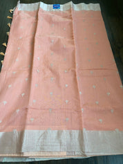 Chanderi Silk Cotton - Peach Silver Zari