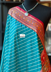 Soft Silk Patola Banarasi - Firozi Blue Red Antique Golden Zari