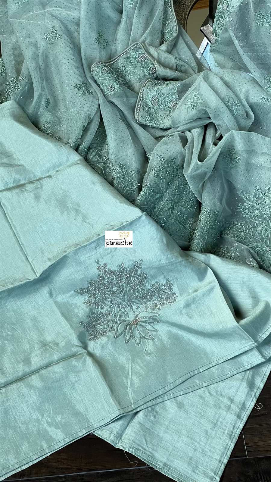 Designer Pure Net Embroidered - Sage Golden