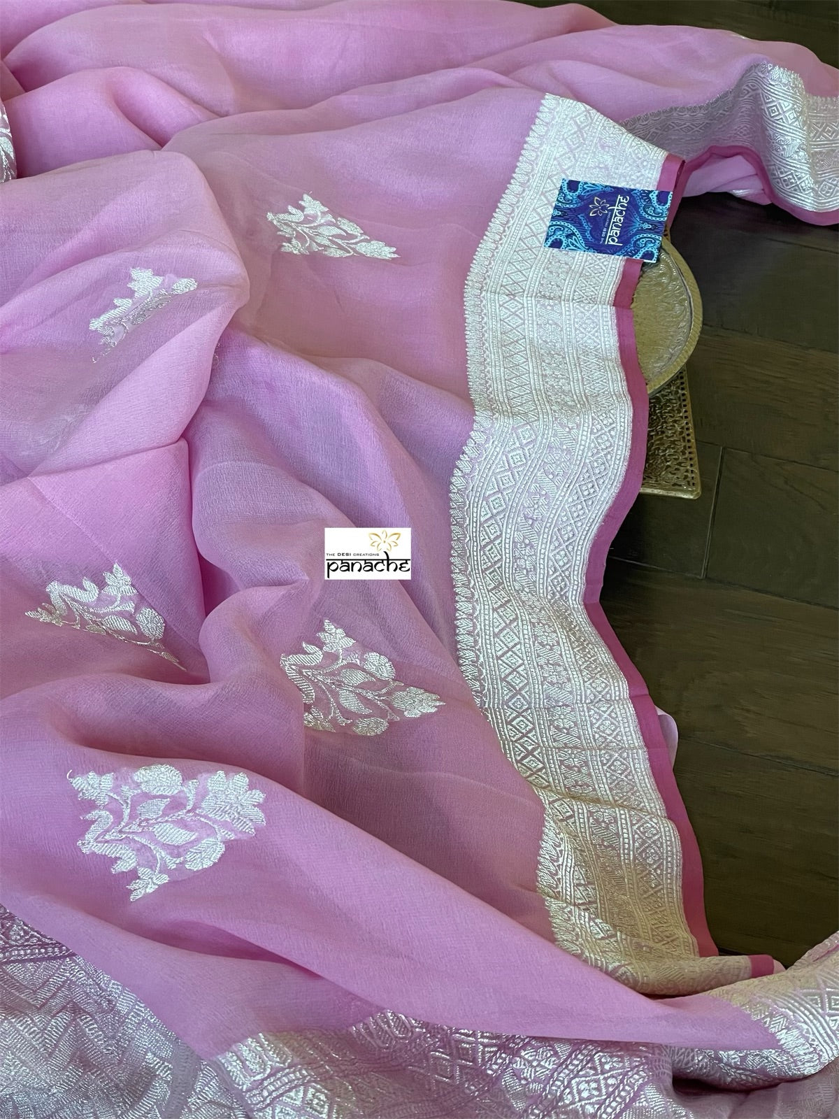 Khaddi Georgette Silk Banarasi - Pink Khadhua Woven