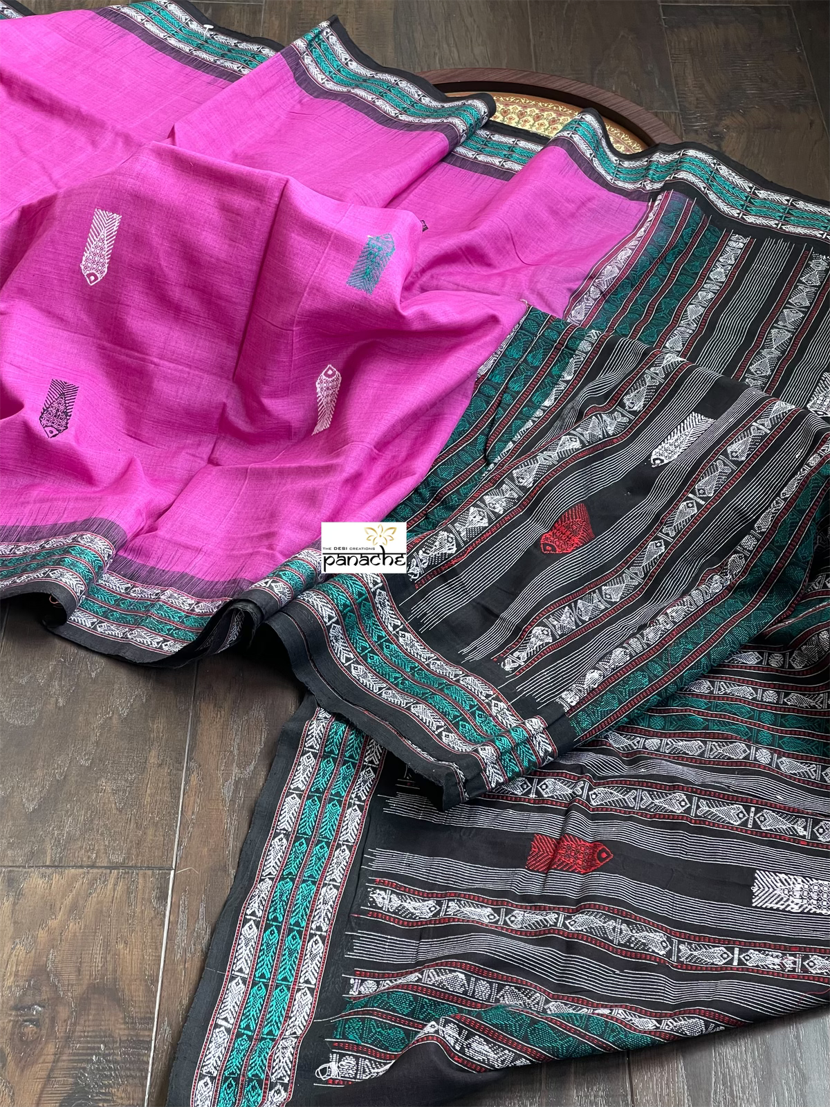 Pure Habaspuri Cotton Handloom - Magenta Black Teal Green