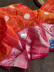 South Cotton Silk - Orange Zari Checkered