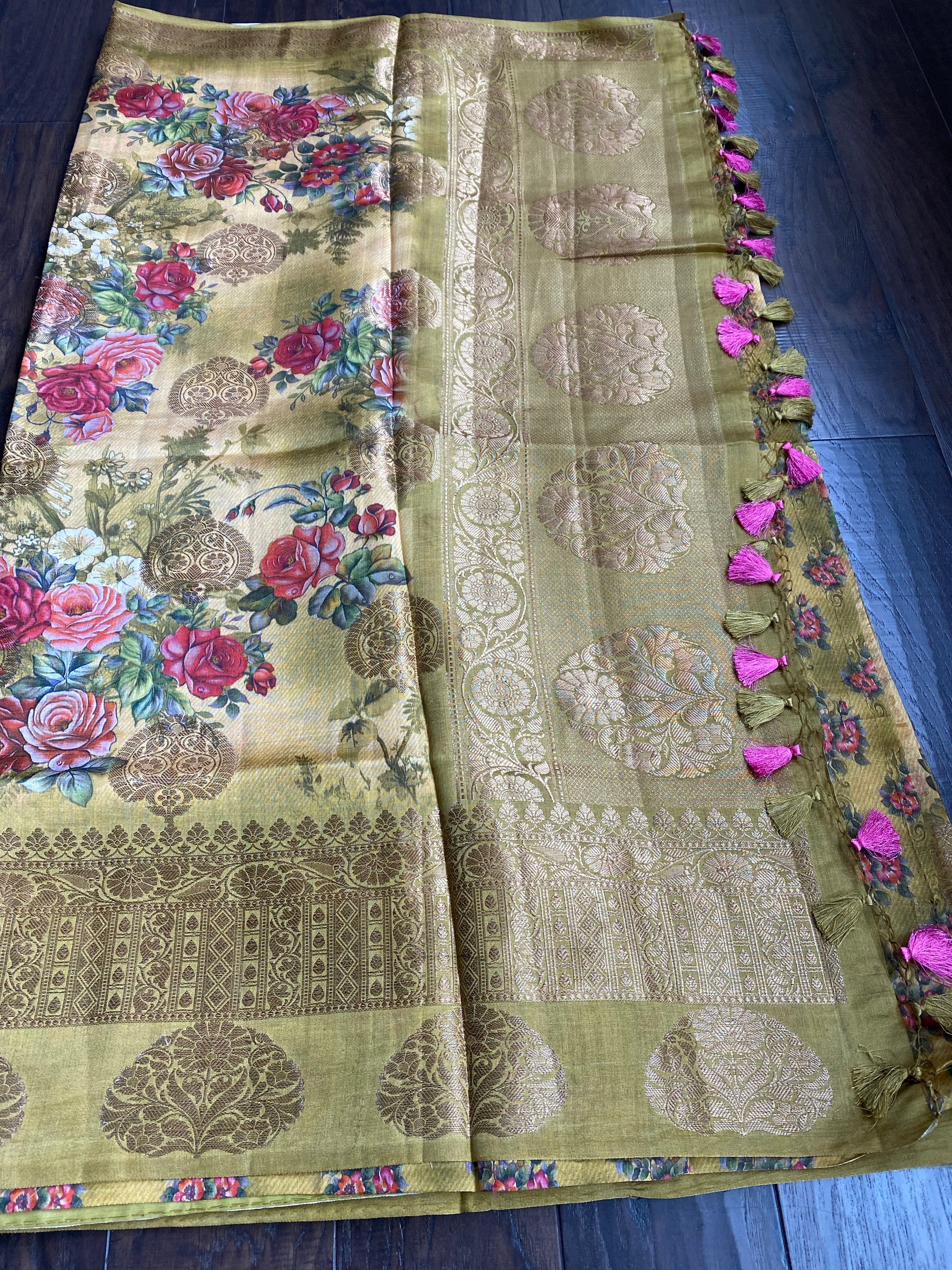 Chiniya Silk Banarasi Floral - Ochre Yellow
