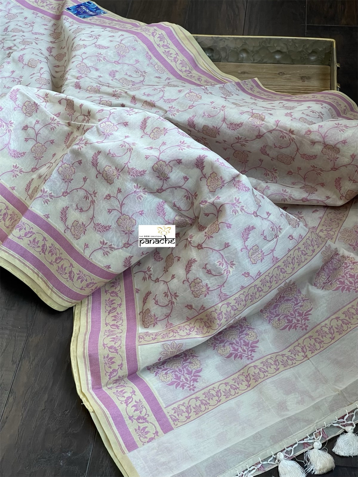 Kora Cotton Banarasi - Off-White Lilac