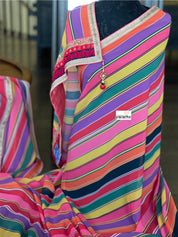 Georgette Designer Inspired Drape - Pink Yellow Purple