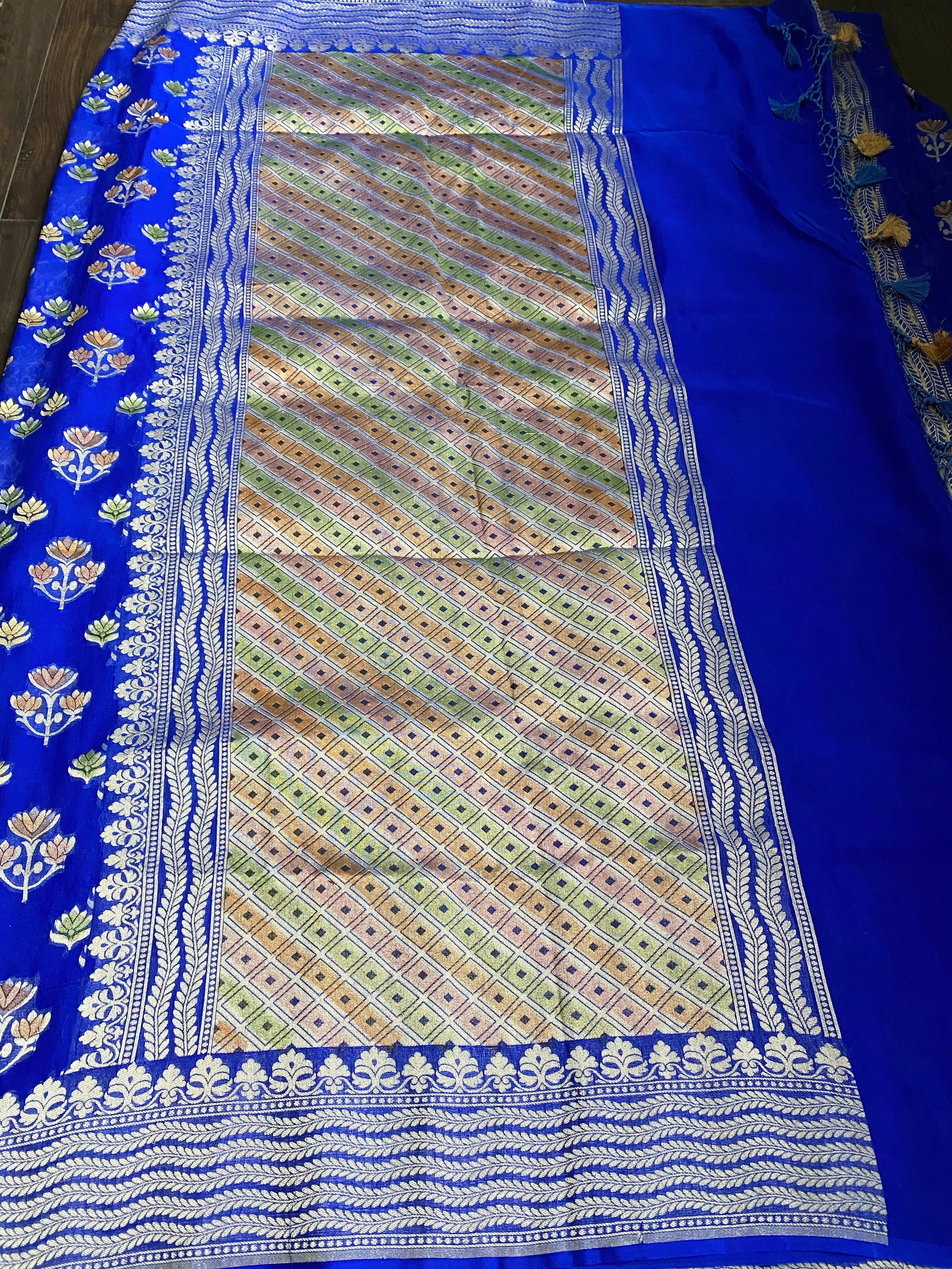 Khaddi Georgette Banarasi - Royal Blue Meenakari