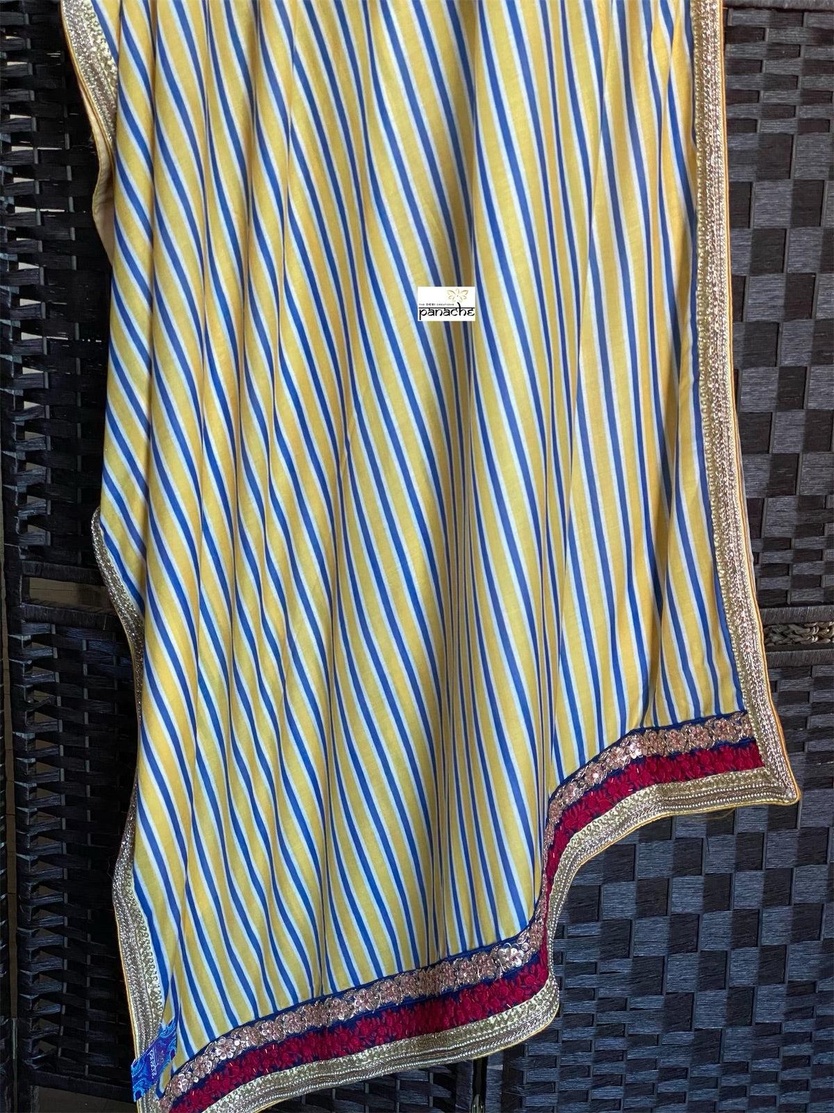 Muslin Soft Silk Printed - Blue Yellow Striped