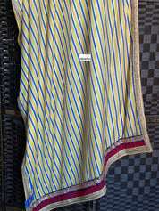 Muslin Soft Silk Printed - Blue Yellow Striped