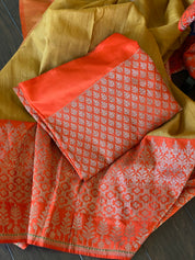 Tassur Silk Banarasi - Ochre Yellow Orange