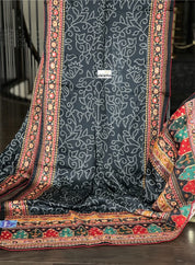 Satin Maslin Designer Inspired Drape - Black Bandhej Printed