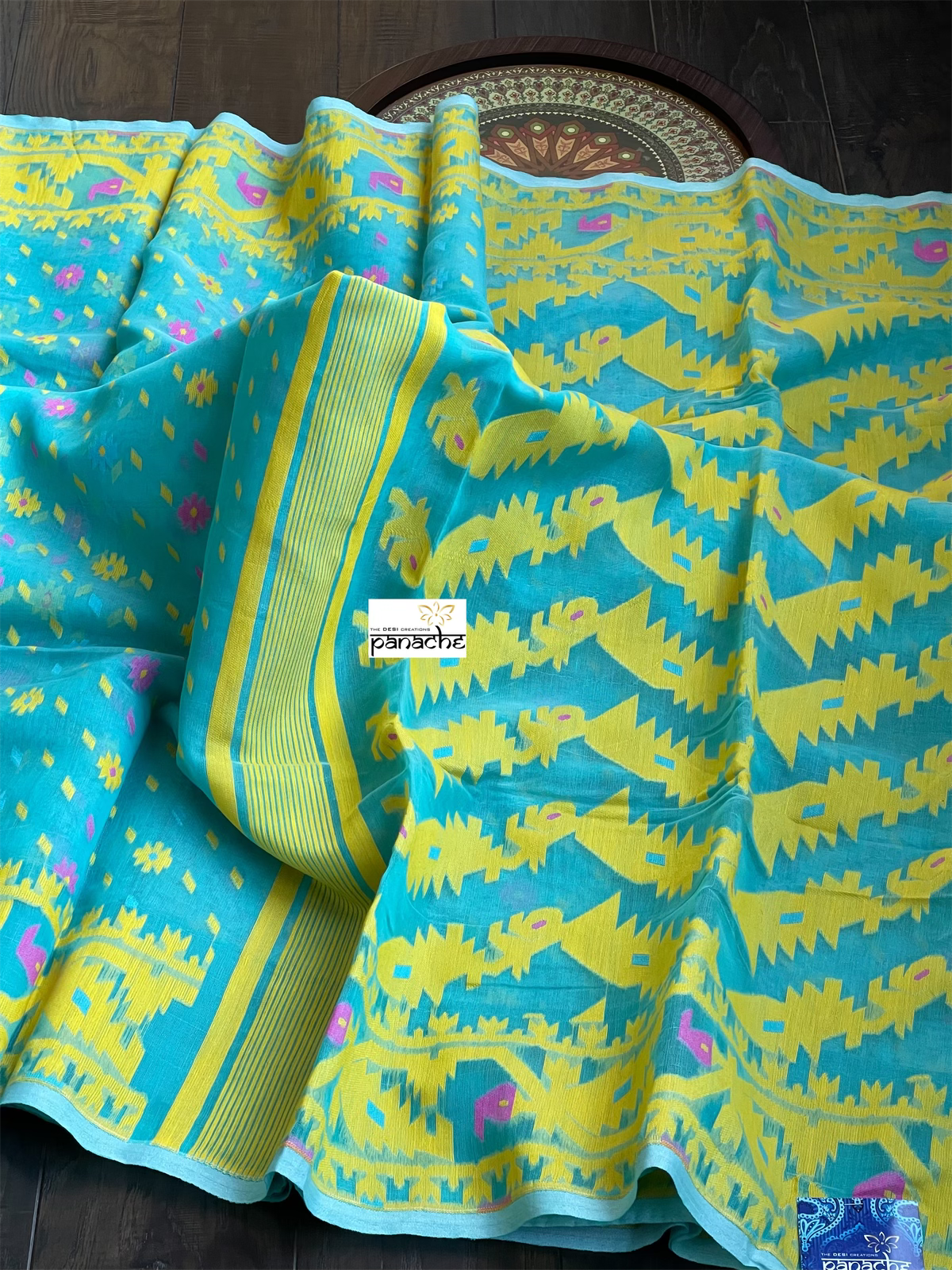 Jamdaani Soft - FIrozi Blue Yellow