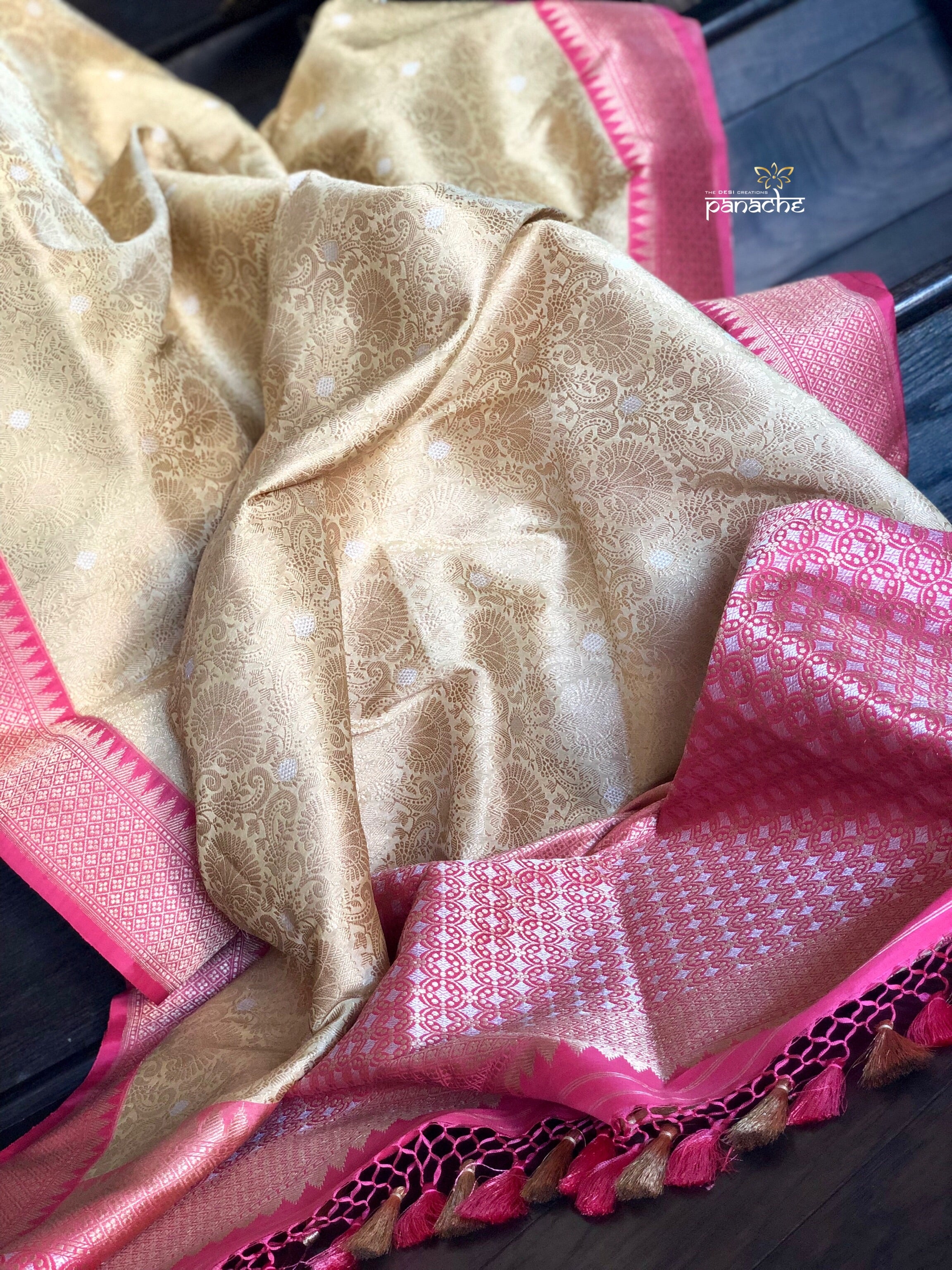 Pure Katan Silk Banarasi - Light Butter Yellow Golden Zari woven
