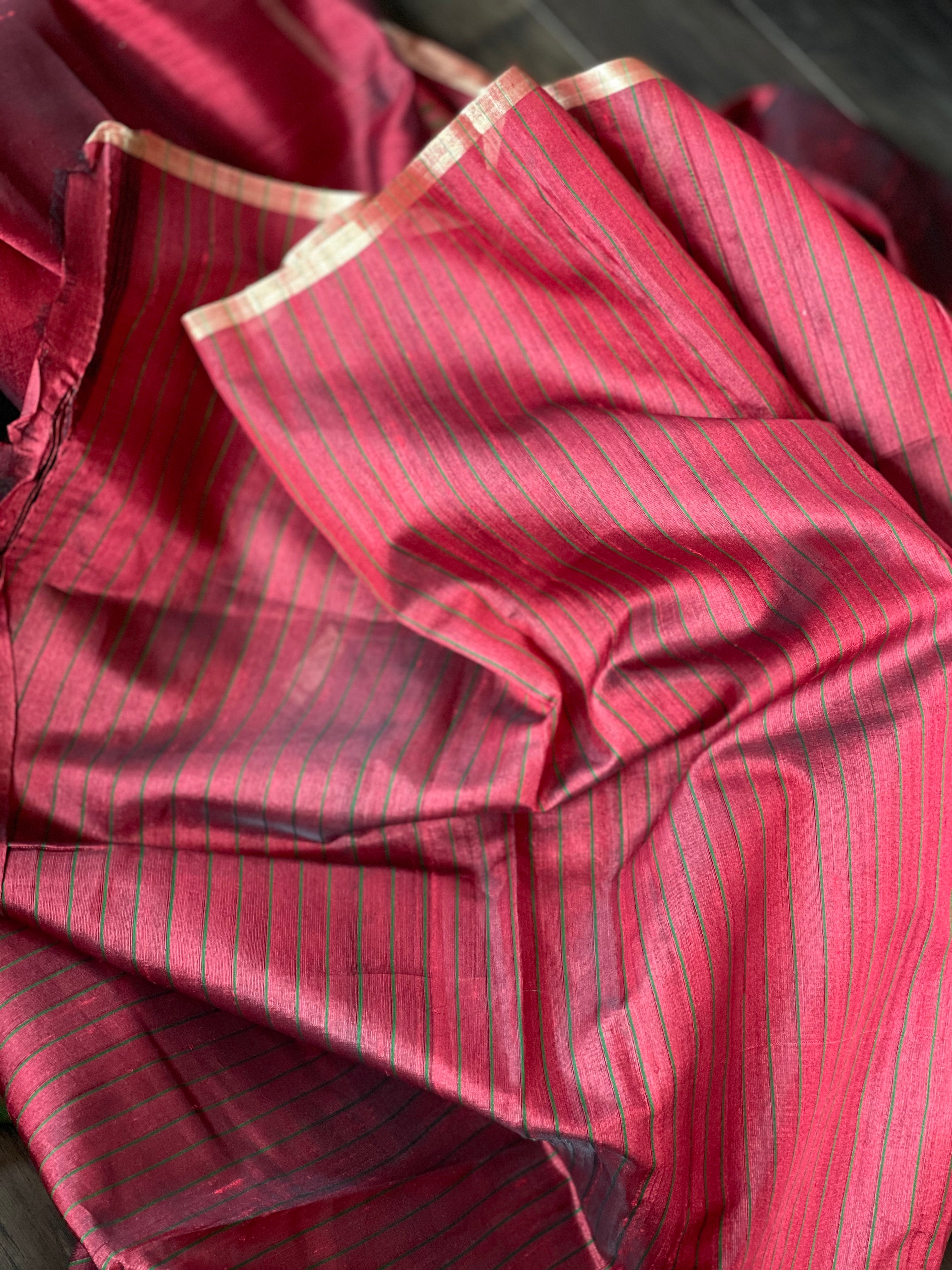 Tussar Silk - Maroon Green