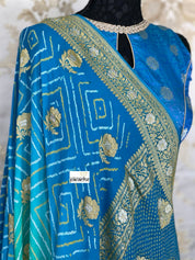 Bandhej Khaddi Georgette Banarasi - Firozi Sea Green Kadwa