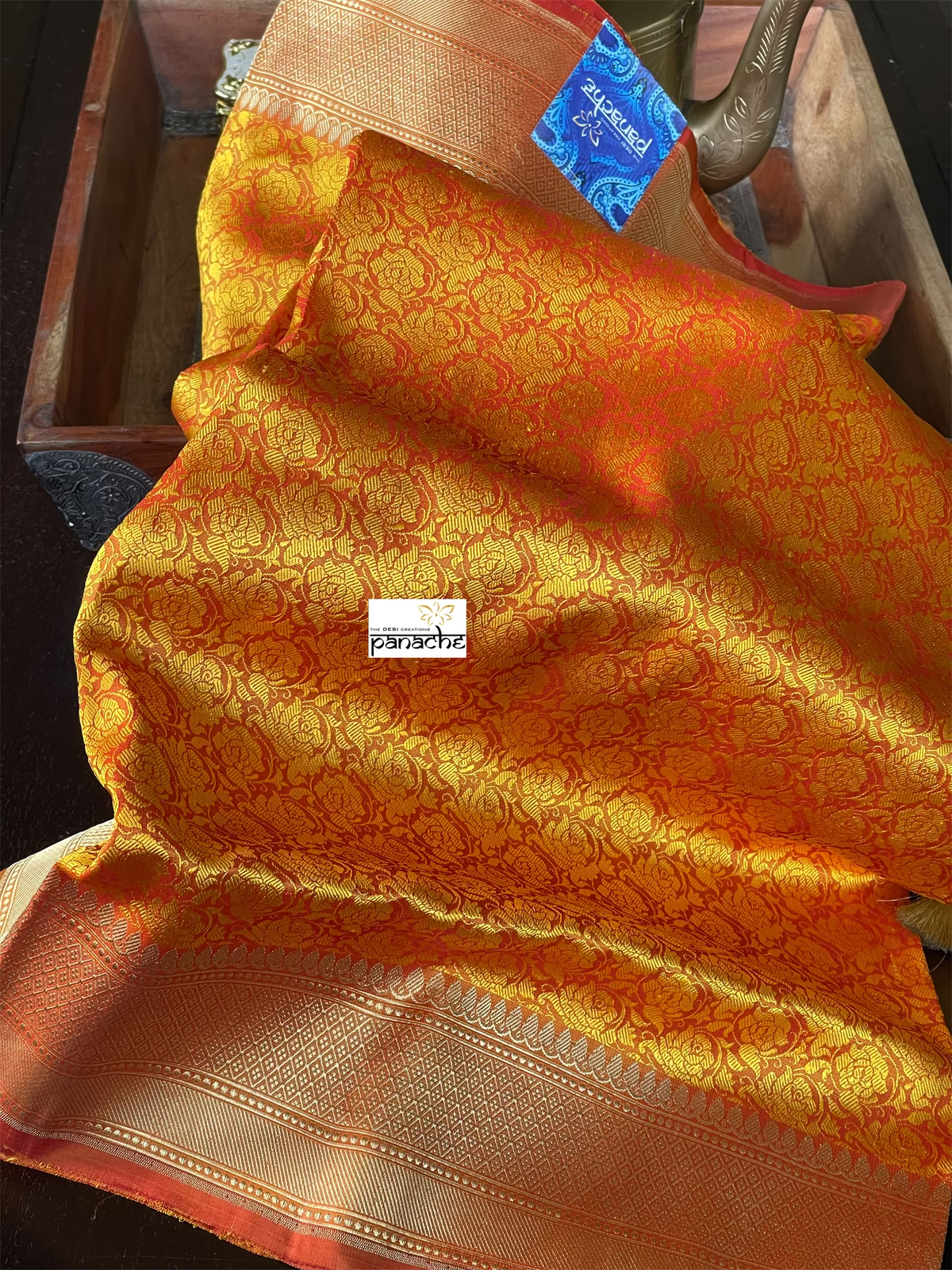 Katan Silk Tanchui Banarasi - Mustard Yellow Antique Zari