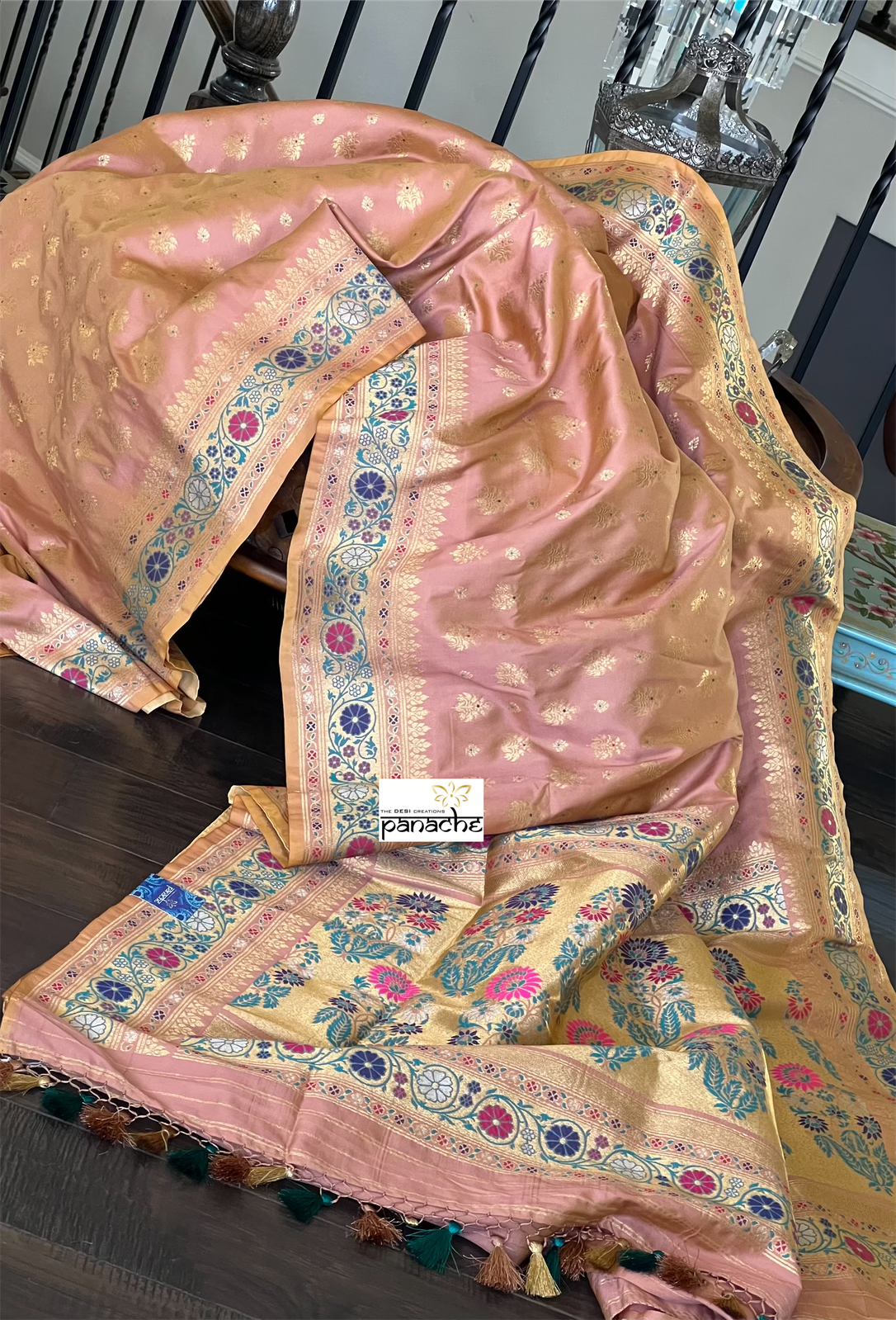 Soft Silk Meenakari Banarasi - Peach Antique Golden Zari