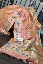 Soft Silk Meenakari Banarasi - Peach Antique Golden Zari