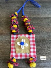 Jewelry Necklace - Jute pendant Pink Checkered
