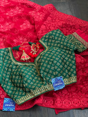 Designer Blouse - Green Red embroidered