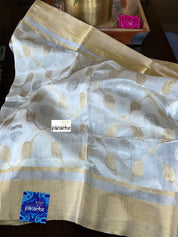 Pure Chanderi Pattu Silk - Off White Jaal woven