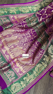 Bandhej Khaddi Georgette Banarasi - Purple Green