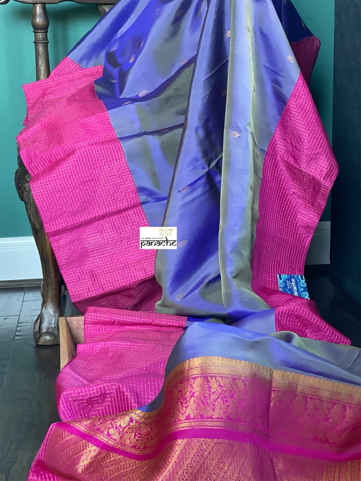 Silk Gadwal - Violet Magenta Pink Golden Zari