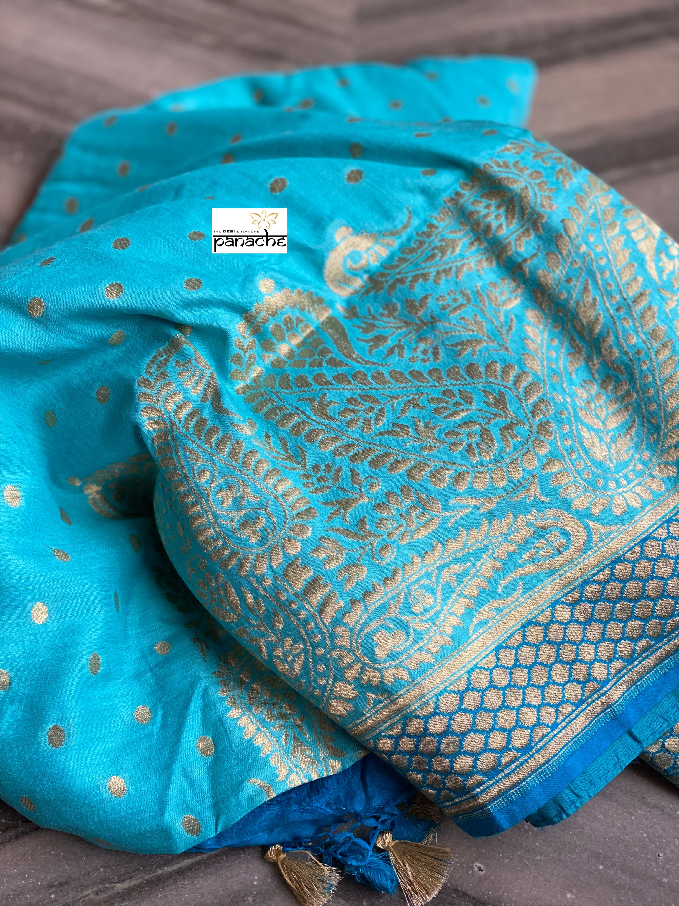 Muga Silk Banarasi - Firozi